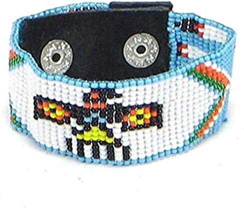 Handmade Beaded Bracelet, Bohemian Seed Beads Native American Style Cuff Bracelet, White Brown Unisex Leather Bracelet, Free Size B33/1 in Saudi Arabia