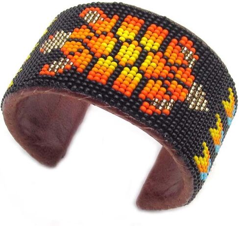 Handmade Beaded Bracelet, Bohemian Seed Beads Native American Style Cuff Bracelet, White Brown Unisex Leather Bracelet, Free Size B33/1 in Saudi Arabia