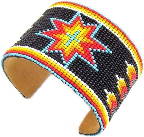 Handmade Beaded Bracelet, Bohemian Seed Beads Native American Style Cuff Bracelet, White Brown Unisex Leather Bracelet, Free Size B33/1 in Saudi Arabia