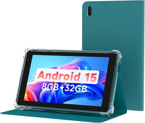 Tablet with Protective Case, 7" IPS 1024 * 600 Android 15.0 Tab PC RAM 8GB(3+5Expand)+ROM 32GB Bluetooth 5.0 WiFi6 2.4G+5G 2MP+5MP Dual Cameras (Black) in Kuwait