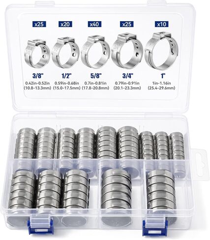 120PCS 3/8",1/2",3/4",5/8",1" Pex Crimp Rings, 304 Stainless Steel PEX Cinch Clamps Kit, Single Ear Hose Clamp for Pipe Tubing Fitting Connection in Saudi Arabia