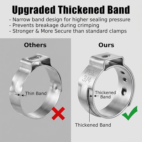 120PCS 3/8",1/2",3/4",5/8",1" Pex Crimp Rings, 304 Stainless Steel PEX Cinch Clamps Kit, Single Ear Hose Clamp for Pipe Tubing Fitting Connection in Saudi Arabia