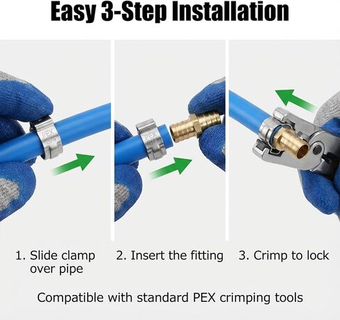 120PCS 3/8",1/2",3/4",5/8",1" Pex Crimp Rings, 304 Stainless Steel PEX Cinch Clamps Kit, Single Ear Hose Clamp for Pipe Tubing Fitting Connection in Saudi Arabia