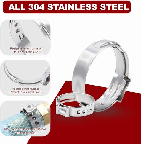 150pcs 1/2 inch PEX Cinch Clamps Rings, Heavy Duty 304 Stainless Steel Single Ear Hose Clamps, Thickened Pex Crimp Rings for PEX Tubing Pipe Fitting Connections in Saudi Arabia