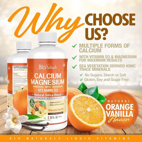 مكمل سائل الكالسيوم والمغنيسيوم من بيو ناتشورالز مع فيتامين د3 - ​​تركيبة طبيعية، أربعة أنواع من الكالسيوم تدعم العظام القوية مع امتصاص فائق للحبوب - نباتي 100% - 32 أونصة سائلة in Kuwait