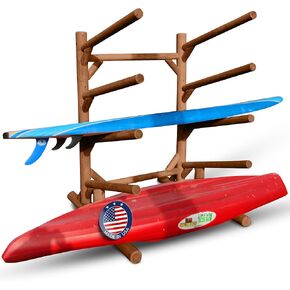 4-Place One-Sided Kayak & SUP Log Rack, Freestanding Outdoor Storage Rack, Surfboard Stand, Kayak Storage for Garage or Yard – Canyon Brown in Kuwait