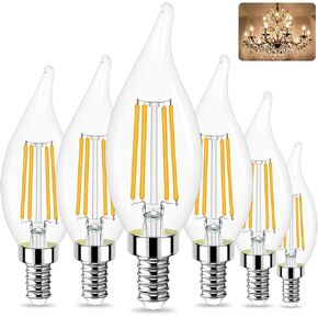 مصابيح شمعدان LED Sailstar E12 قابلة للتعتيم، 60 وات تعادل 3000K مصابيح إضاءة ثريا بيضاء دافئة، مصابيح LED شمعية 4 وات، طرف لهب، 500 لومن، حزمة من 6 in Kuwait