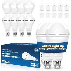 BoRccdit KeepLit 8 Pack Emergency Rechargeable Light Bulbs, 48H Long Lasting & 3 Brightness Power Outage Lights,12W 5000K Battery Backup Emergency Light Bulbs for Home Power Failure Hurricane in Kuwait