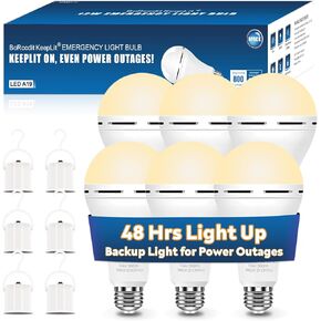 BoRccdit KeepLit 8 Pack Emergency Rechargeable Light Bulbs, 48H Long Lasting & 3 Brightness Power Outage Lights,12W 5000K Battery Backup Emergency Light Bulbs for Home Power Failure Hurricane in Saudi Arabia