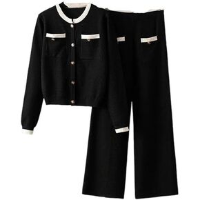 Women'S Knit Suits - O-Neck Single Breasted Cardigan And High Waist Straight Pants in Kuwait