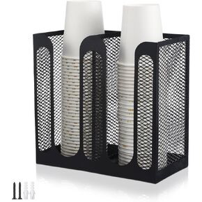 Maxcheck Metal Mesh Cup and Lid Holder Coffee Paper Cup Dispenser Lid Holder Storage Organizer Countertop or Wall Mount for Coffee Bar, Kitchen, Breakroom(4 Compartments,16.1 x 4.1 x 8 Inch) in Kuwait