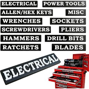 12 PCS Magnetic Toolbox Labels, 3D Raised Tool Box Magnetic Lables, General Toolbox Organize Accessories, Thick Resuable Tags for Steel Toolboxes, Tool Carts & Garage Organization (Black) in Kuwait