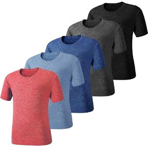 مجموعة من 5 قمصان للأولاد، قمصان شبابية سريعة الجفاف للأولاد، قمصان رياضية بأكمام قصيرة، تي شيرتات للأداء للأطفال (5Y-18Y) in Kuwait