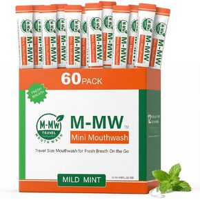 عبوات فردية من غسول الفم بحجم مناسب للسفر من M-MW، غسول فم خالٍ من الكحول، علاج رائحة الفم الكريهة للبالغين، نكهة النعناع المعتدلة، مستلزمات السفر الأساسية (20 قطعة) in Kuwait