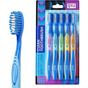 فرشاة أسنان يدوية ذات شعيرات متوسطة للبالغين، فرشاة أسنان لتبييض الأسنان بشعيرات حلزونية متوسطة الحجم لبقع القهوة والشاي الدخاني، وإزالة البلاك العميق، وأطراف شعيرات مستديرة للتنظيف اللطيف، 5 عبوات in Kuwait