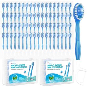 24 Pack 5-in-1 Disposable Toothbrushes with Toothpaste, Floss, Pick & Tongue Scraper, Portable Mini Toothbrush Travel Set for Kids Adults, Individually Wrapped, Work Camping, Mixed Flavor in Kuwait