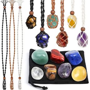 6 قطع من أقفاص القلادة الكريستالية القابلة للتعديل مع 7 كريستالات الشاكرا ومجموعة أحجار الشفاء، لصنع المجوهرات والتأمل اليوجا (7 أحجار متساقطة + 6 قطع حبل) in Kuwait