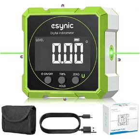 eSynic Rugged Digital Angle Finder with Laser-Type-C Rechargeable Digital Inclinometer-Waterpoof-4-Sides Magnetic Angle Gauge-Clear LCD Display for Construction (Laser Level: Class II Output: 0.51mW) in Kuwait