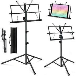 MOSEN Sheet Music Stand - Heavy Duty Music Stands Adjustable Tripod Stand with Carrying Bag, Clip Holder, Portable Book Holder for Practice & Performance, Unfolds In Seconds, Black in Kuwait