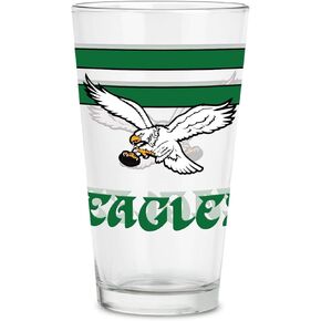 ريكو إندستريز NFL Football Football Philadelphia Eagles الشعار الأساسي مع خطوط 16 أونصة نصف لتر مع شعار مطبوع رقميًا، زجاج شرب كلاسيكي - رائع للاستخدام اليومي in Kuwait