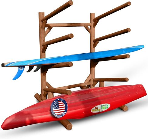 4-Place One-Sided Kayak & SUP Log Rack, Freestanding Outdoor Storage Rack, Surfboard Stand, Kayak Storage for Garage or Yard – Canyon Brown in Kuwait