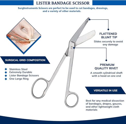 مقص ضمادة جراحي على الإنترنت مع حلقة واحدة كبيرة، من الفولاذ المقاوم للصدأ الجراحي عالي الجودة، مثالي لأخصائيي الطوارئ الطبية والمسعفين الطبيين والممرضات وطلاب الطب (8 بوصات) in Kuwait