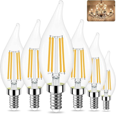 مصابيح شمعدان LED Sailstar E12 قابلة للتعتيم، 60 وات تعادل 3000K مصابيح إضاءة ثريا بيضاء دافئة، مصابيح LED شمعية 4 وات، طرف لهب، 500 لومن، حزمة من 6 in Kuwait