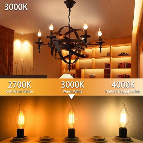 مصابيح شمعدان LED Sailstar E12 قابلة للتعتيم، 60 وات تعادل 3000K مصابيح إضاءة ثريا بيضاء دافئة، مصابيح LED شمعية 4 وات، طرف لهب، 500 لومن، حزمة من 6 in Kuwait