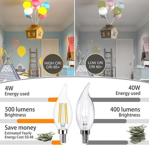 مصابيح شمعدان LED Sailstar E12 قابلة للتعتيم، 60 وات تعادل 3000K مصابيح إضاءة ثريا بيضاء دافئة، مصابيح LED شمعية 4 وات، طرف لهب، 500 لومن، حزمة من 6 in Kuwait