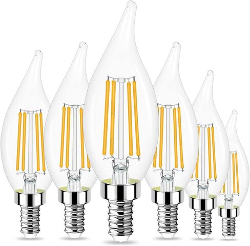 مصابيح شمعدان LED Sailstar E12 قابلة للتعتيم، 60 وات تعادل 3000K مصابيح إضاءة ثريا بيضاء دافئة، مصابيح LED شمعية 4 وات، طرف لهب، 500 لومن، حزمة من 6 in Kuwait