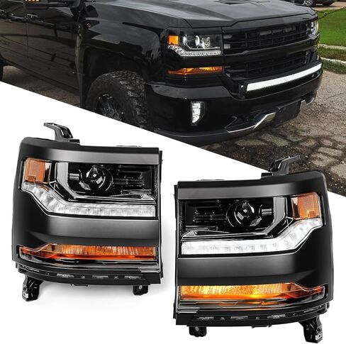 FIONE HID/Xenon Headlight Assembly Compatible with Chevy Silverado 1500 2016-2018/2019 Silverado 1500 LD W/O Bulbs Chrome Housing Headlamp Right Passenger Side 84388631 GM2503451 in Saudi Arabia
