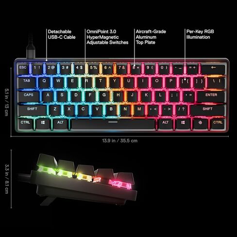 SteelSeries Apex Pro Mini Gen 3 OmniPoint 3.0 HyperMagnetic Switches — Adjustable Actuation — Rapid Trigger — Rapid Tap/SOCD — RGB — PBT Keycaps — USB-C (Renewed) in Saudi Arabia