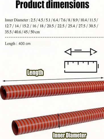 Air Duct Hose Length 4 Meters (13.1 Feet) Cooling Air Ducting, Silicone Flexible Brake Induction Intake Pipe High Heat Brake Exhaust Hose(Inside Dia - 22.5cm/8.86 inches) in Saudi Arabia