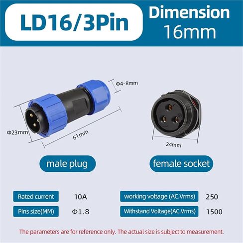 LD Conectores De Cables Male and Female Back Nut Docking 1Pcs(LD16-3Pin,5Sets) in Saudi Arabia