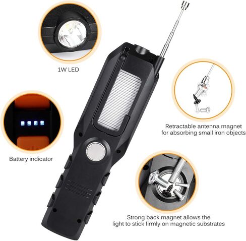 Rechargeable COB LED Work Light,USB Rechargeable COB Light LED Work Lamp Portable Handheld Work Lamp with Magnetic Hook for Garage Mechanic Auto Car Truck Repair in Saudi Arabia