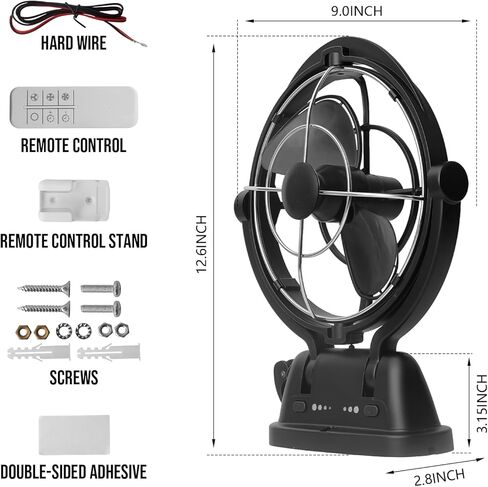 Omnidirectional Fan Adjustable Tilt 12V/24V Auto-Sensing DC Whole Room Air Circulator Hardwire Installation Quiet Powerful Cooling Fans for RV/Car/Boat/Home/Office (Black) in Kuwait
