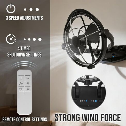 Omnidirectional Fan Adjustable Tilt 12V/24V Auto-Sensing DC Whole Room Air Circulator Hardwire Installation Quiet Powerful Cooling Fans for RV/Car/Boat/Home/Office (Black) in Kuwait