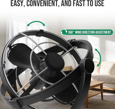 Omnidirectional Fan Adjustable Tilt 12V/24V Auto-Sensing DC Whole Room Air Circulator Hardwire Installation Quiet Powerful Cooling Fans for RV/Car/Boat/Home/Office (Black) in Kuwait