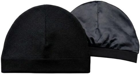Essential Satin Lined Skull Cap – Plain No Logo Stretch Beanie for Men & Women, Breathable Satin Interior Hair Protection Cap for Sleeping, Durag Alternative, Black in Saudi Arabia