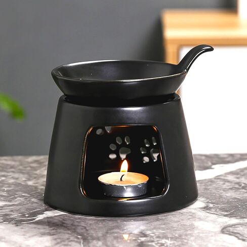 Black Ceramic Essential Oil Burner for Scented Oil,Tealight Wax Melt Warmer,Candle Diffuser,Tea Light Holder,Wax Melt Burner,Yoga Aromatherapy Fragrance Diffuser for Living Room,Bedroom,Office,4*5 IN in Saudi Arabia