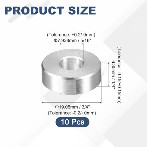 uxcell 10Pcs Aluminum Spacer 3/4" OD x 5/16" ID x 1/4" Length Screw Standoff Bushing Plain Finish Unthreaded Round Metal Spacer for Screws Bolts and Rods, Silver in Saudi Arabia