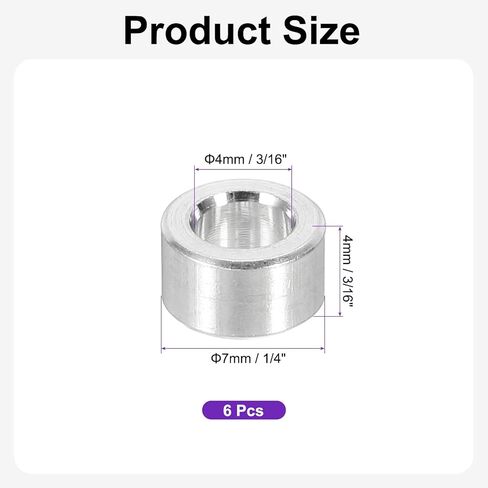 uxcell 6Pcs Aluminum Spacer, 5/16" OD x 3/16" ID x 1/2" Length Unthreaded Screw Standoff Bushing, Plain Finish Round Metal Spacer for Screws, Bolts and Rods, Silver Tone in Saudi Arabia