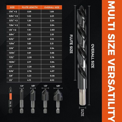 Luckyway Cobalt Drill Bit Set 21 PCS 1/16"-1/2" with Bullet Point Tip and Countersink Drill Bit 4 PCS 1/4"-5/8", TiAlN Coated for Hardened Metal, Mild Steel, Stainless Steel in Kuwait