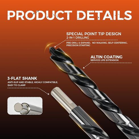 Luckyway Cobalt Drill Bit Set 21 PCS 1/16"-1/2" with Bullet Point Tip and Countersink Drill Bit 4 PCS 1/4"-5/8", TiAlN Coated for Hardened Metal, Mild Steel, Stainless Steel in Kuwait