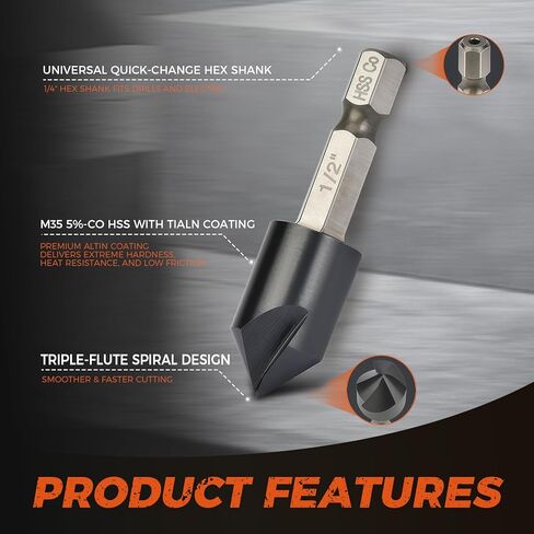 Luckyway Cobalt Drill Bit Set 21 PCS 1/16"-1/2" with Bullet Point Tip and Countersink Drill Bit 4 PCS 1/4"-5/8", TiAlN Coated for Hardened Metal, Mild Steel, Stainless Steel in Kuwait