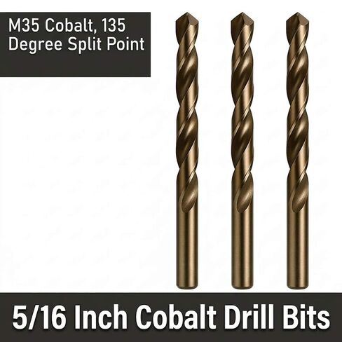 QWORK 5/16 Inch Cobalt Drill Bits, 3 Pcs M35 Industrial Grade 5% Cobalt 135 Degree Split Point Fully Ground Metal Drill Bit Set for Stainless Steel Hardened Steel Cast Iron Titanium in Saudi Arabia