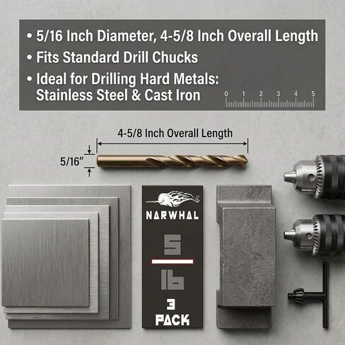 QWORK 5/16 Inch Cobalt Drill Bits, 3 Pcs M35 Industrial Grade 5% Cobalt 135 Degree Split Point Fully Ground Metal Drill Bit Set for Stainless Steel Hardened Steel Cast Iron Titanium in Saudi Arabia