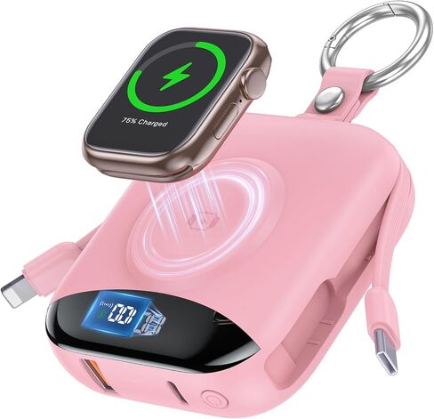 Portable Charger, 10000mAh 22.5W Fast Charging Power Bank with Built-in Cables, Travel Essentials Battery Pack with LED Display for iPhone, Portable iWatch Charger for 11/10/9/8/7/6/5/SE/Ultra Purple in Saudi Arabia