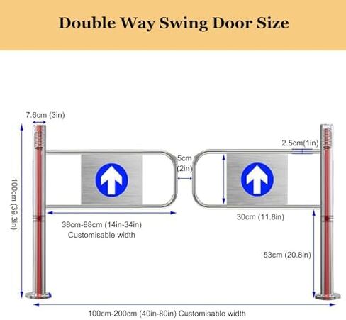 بوابة تأرجح أوتوماتيكية واسعة من الفولاذ المقاوم للصدأ، باب يدوي، بوابة تأرجح أوتوماتيكية لمحلات السوبر ماركت - باب للمشاة ذاتي الإغلاق مقاس 140 × 100 سم لمداخل المستودعات والمصنع، مثالي in Kuwait
