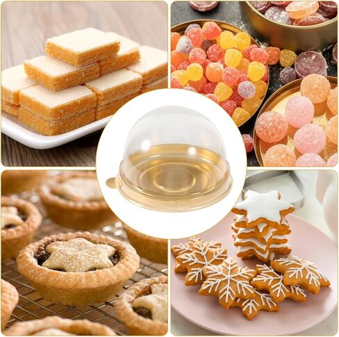 Cabilock 50Pcs Mini Cake Containers, Clear Plastic Small Cupcake Boxes with Dome Lids, Individual Baking Packing Box for Egg-Yolk Puff Muffin Mooncake Pastries in Saudi Arabia